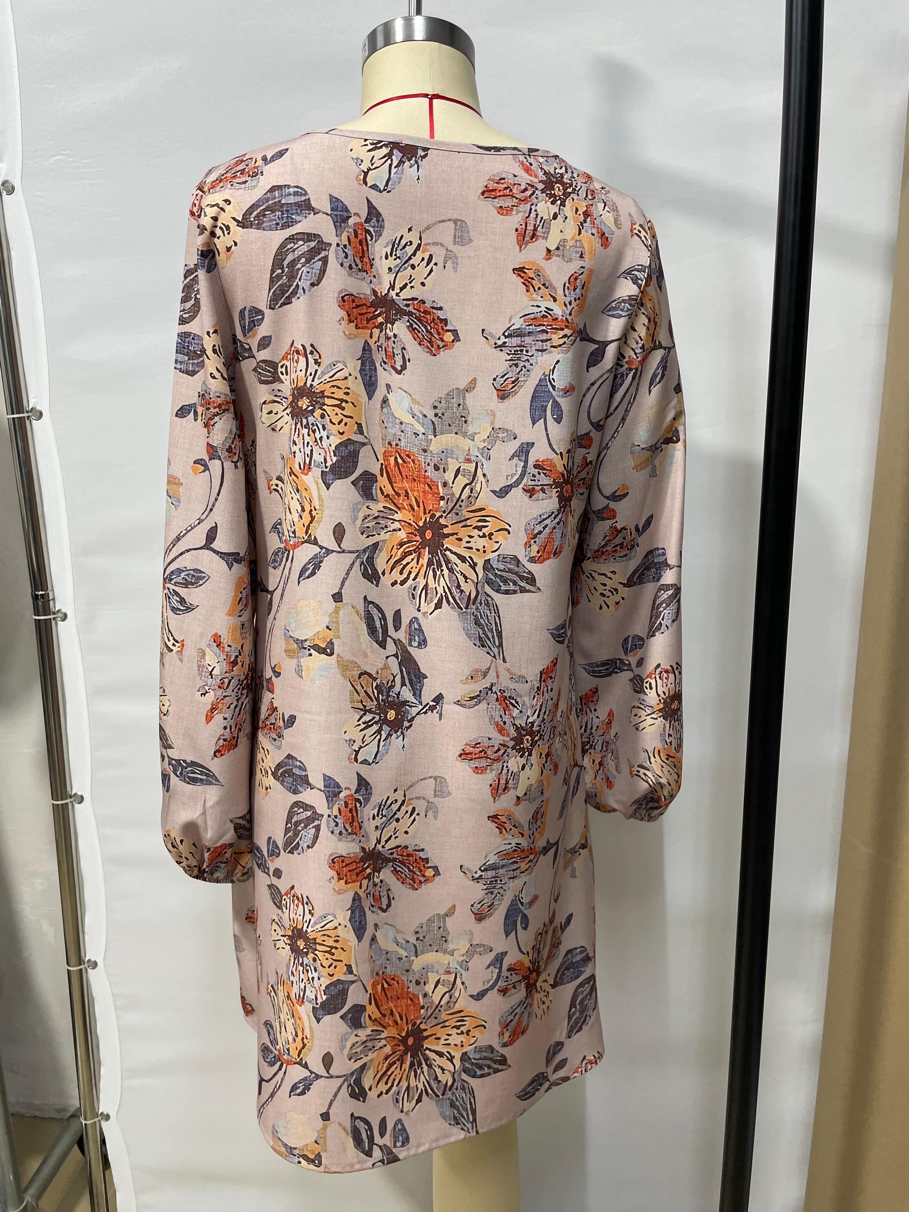 GXZ Women's Floral Print Long-Sleeve Shift Dress | Casual Elegance