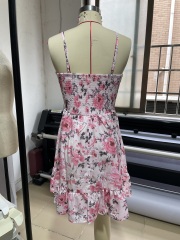 GXZ Pink Floral Summer Dress | Lightweight Ruffle Mini Dress