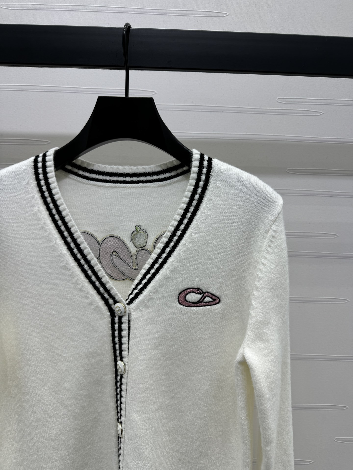 GXZ Women's V-Neck Knit Cardigan | Chic Black & White Striped Edge
