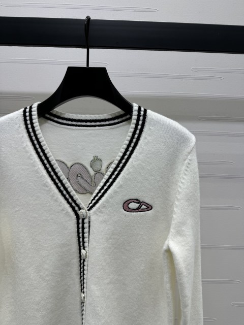 GXZ Women's V-Neck Knit Cardigan | Chic Black & White Striped Edge