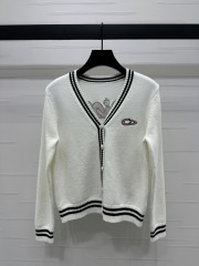 GXZ Women's V-Neck Knit Cardigan | Chic Black & White Striped Edge