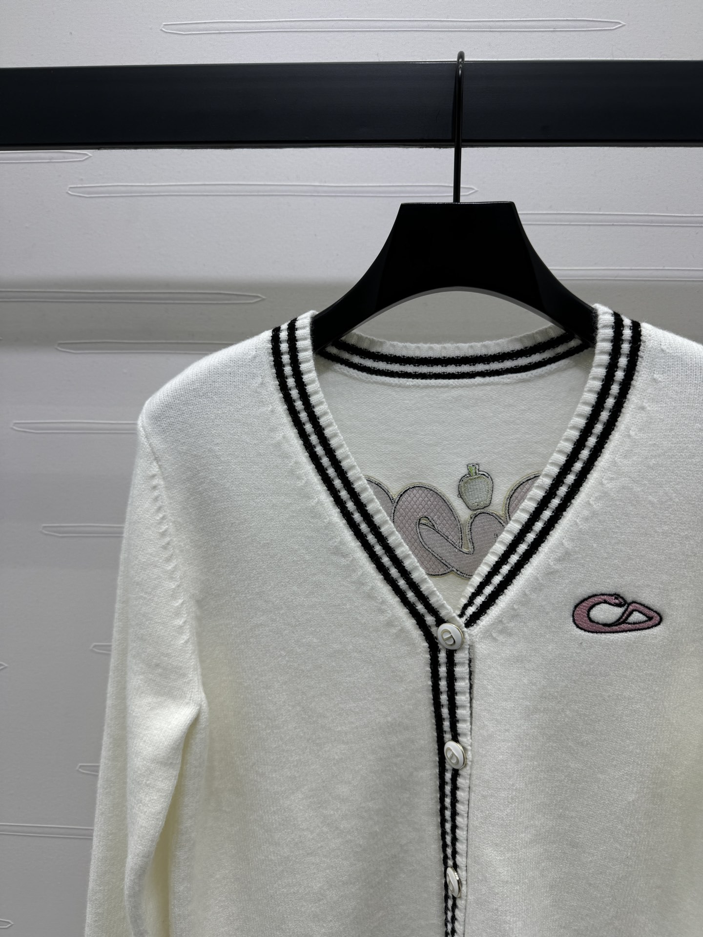 GXZ Women's V-Neck Knit Cardigan | Chic Black & White Striped Edge