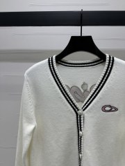 GXZ Women's V-Neck Knit Cardigan | Chic Black & White Striped Edge