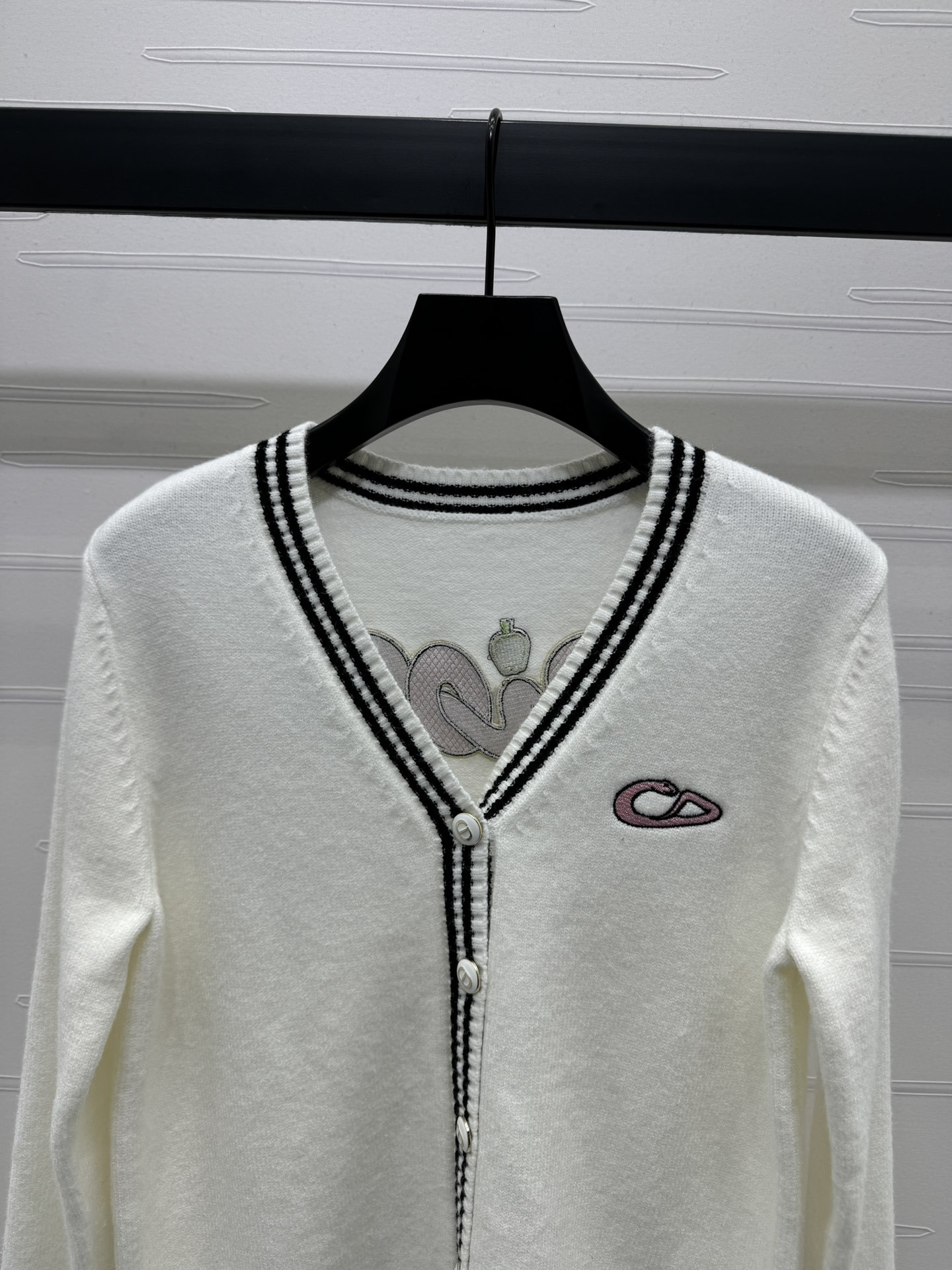 GXZ Women's V-Neck Knit Cardigan | Chic Black & White Striped Edge