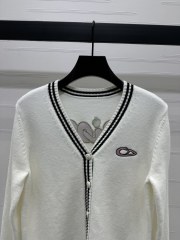 GXZ Women's V-Neck Knit Cardigan | Chic Black & White Striped Edge