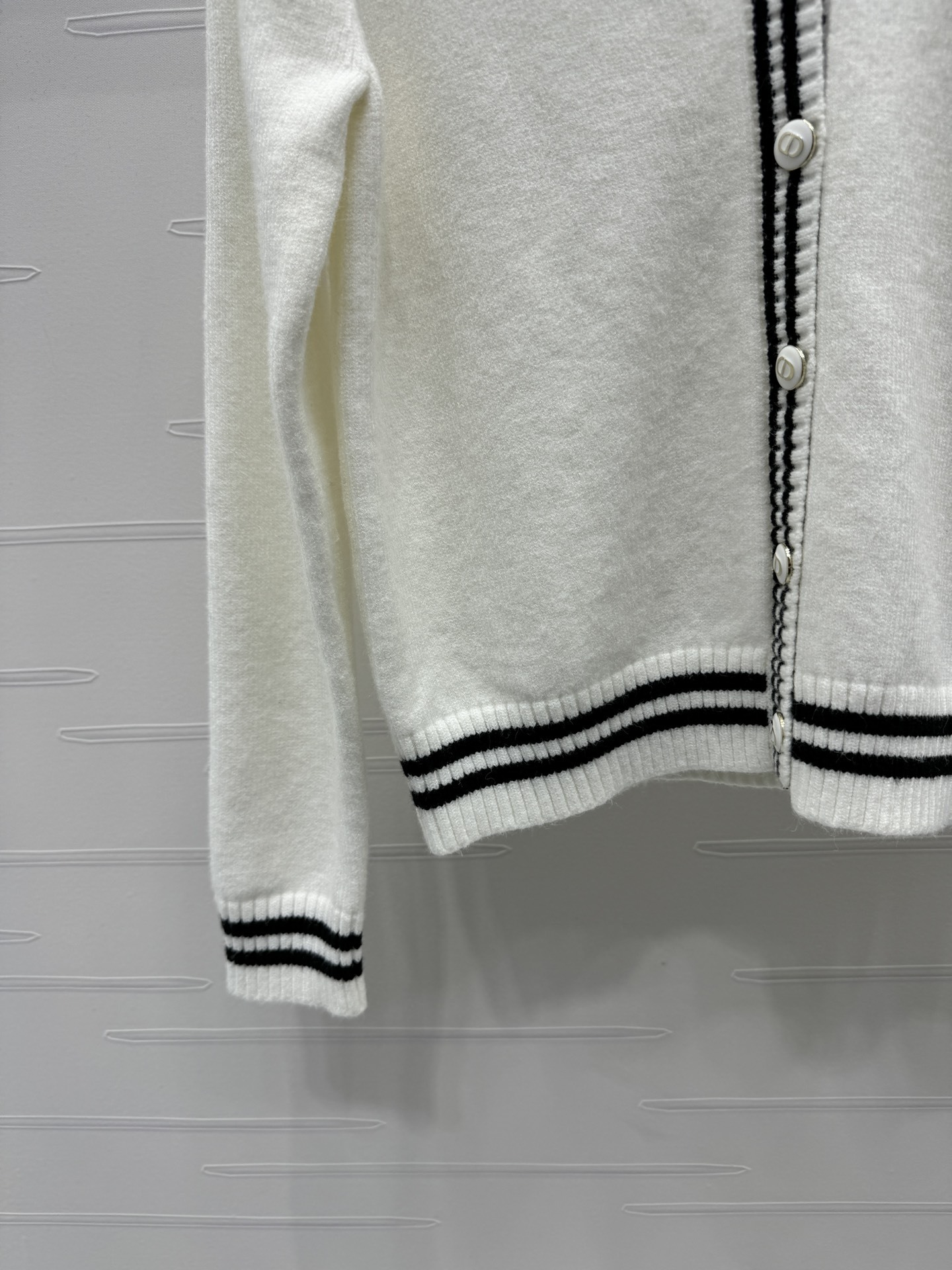 GXZ Women's V-Neck Knit Cardigan | Chic Black & White Striped Edge