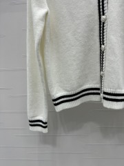 GXZ Women's V-Neck Knit Cardigan | Chic Black & White Striped Edge