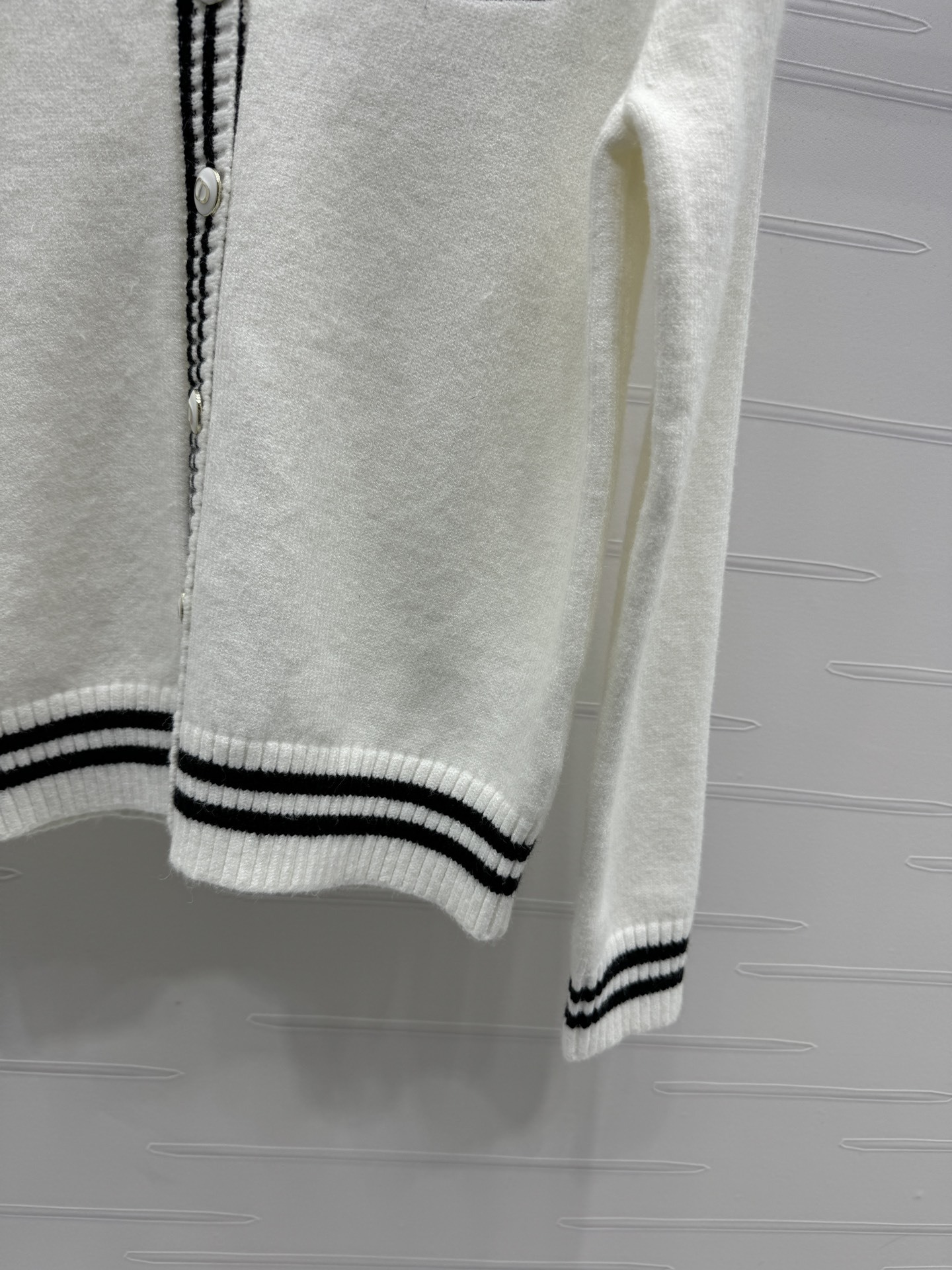 GXZ Women's V-Neck Knit Cardigan | Chic Black & White Striped Edge