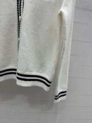 GXZ Women's V-Neck Knit Cardigan | Chic Black & White Striped Edge