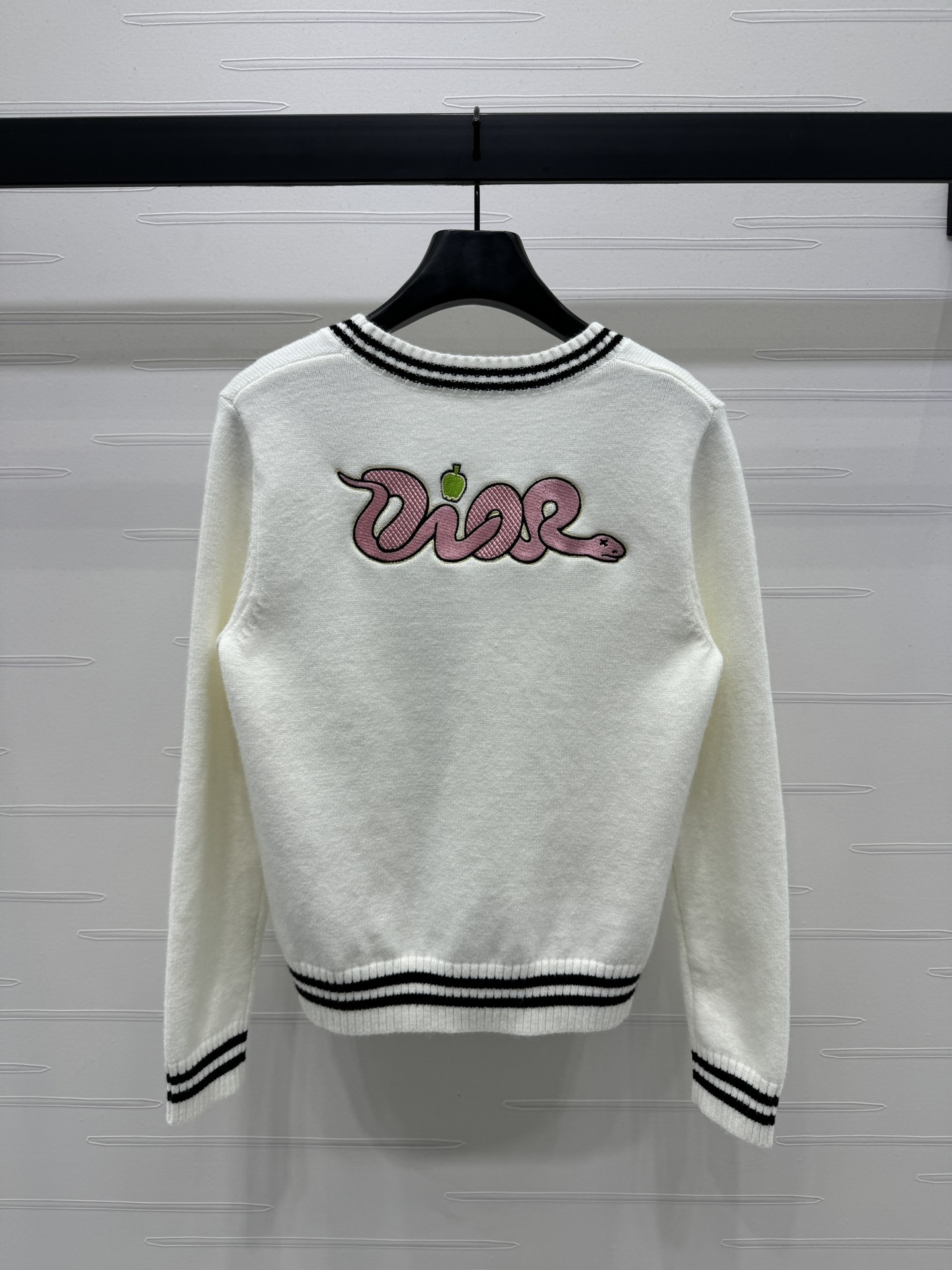 GXZ Women's V-Neck Knit Cardigan | Chic Black & White Striped Edge