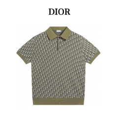 GXZ Men's Luxury Polo Shirt | Olive Dior-Inspired Monogram Design