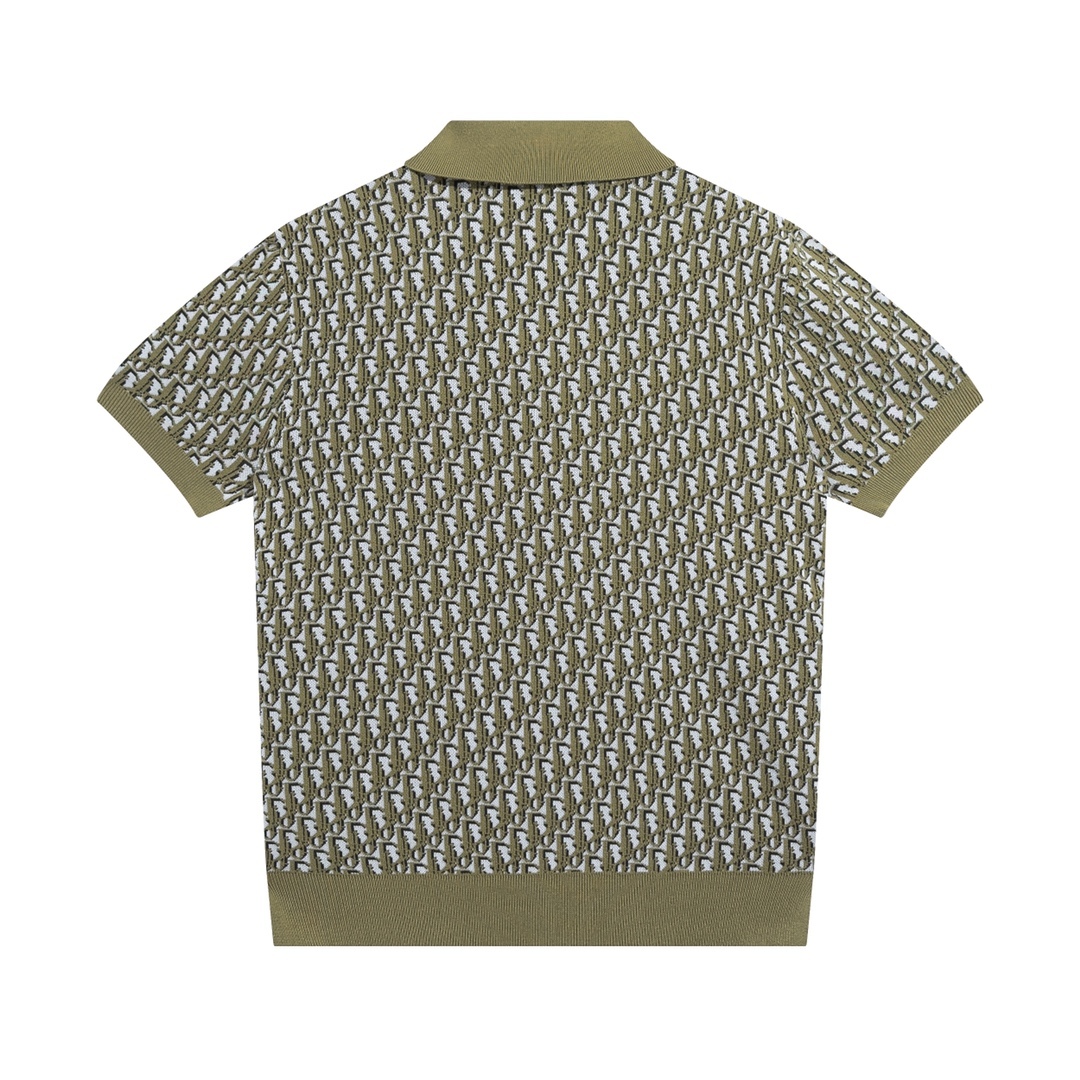 GXZ Men's Luxury Polo Shirt | Olive Dior-Inspired Monogram Design