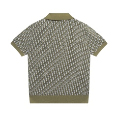 GXZ Men's Luxury Polo Shirt | Olive Dior-Inspired Monogram Design