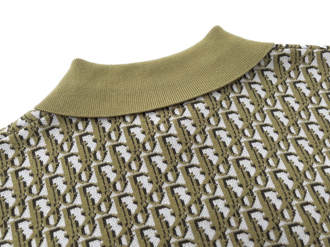 GXZ Men's Luxury Polo Shirt | Olive Dior-Inspired Monogram Design
