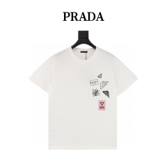 GXZ White Prada-Inspired T-Shirt | Unique Logo Patch Design