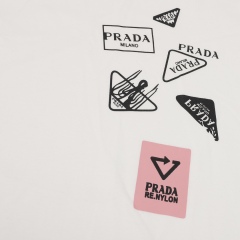 GXZ White Prada-Inspired T-Shirt | Unique Logo Patch Design