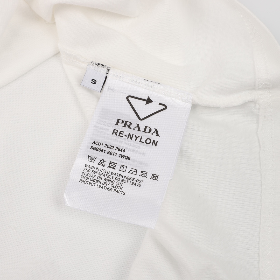 GXZ White Prada-Inspired T-Shirt | Unique Logo Patch Design