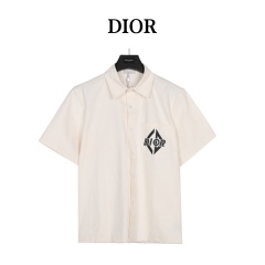 GXZ DIOR-Inspired Logo Pocket Shirt | Beige Short-Sleeve Summer Shirt