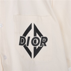 GXZ DIOR-Inspired Logo Pocket Shirt | Beige Short-Sleeve Summer Shirt