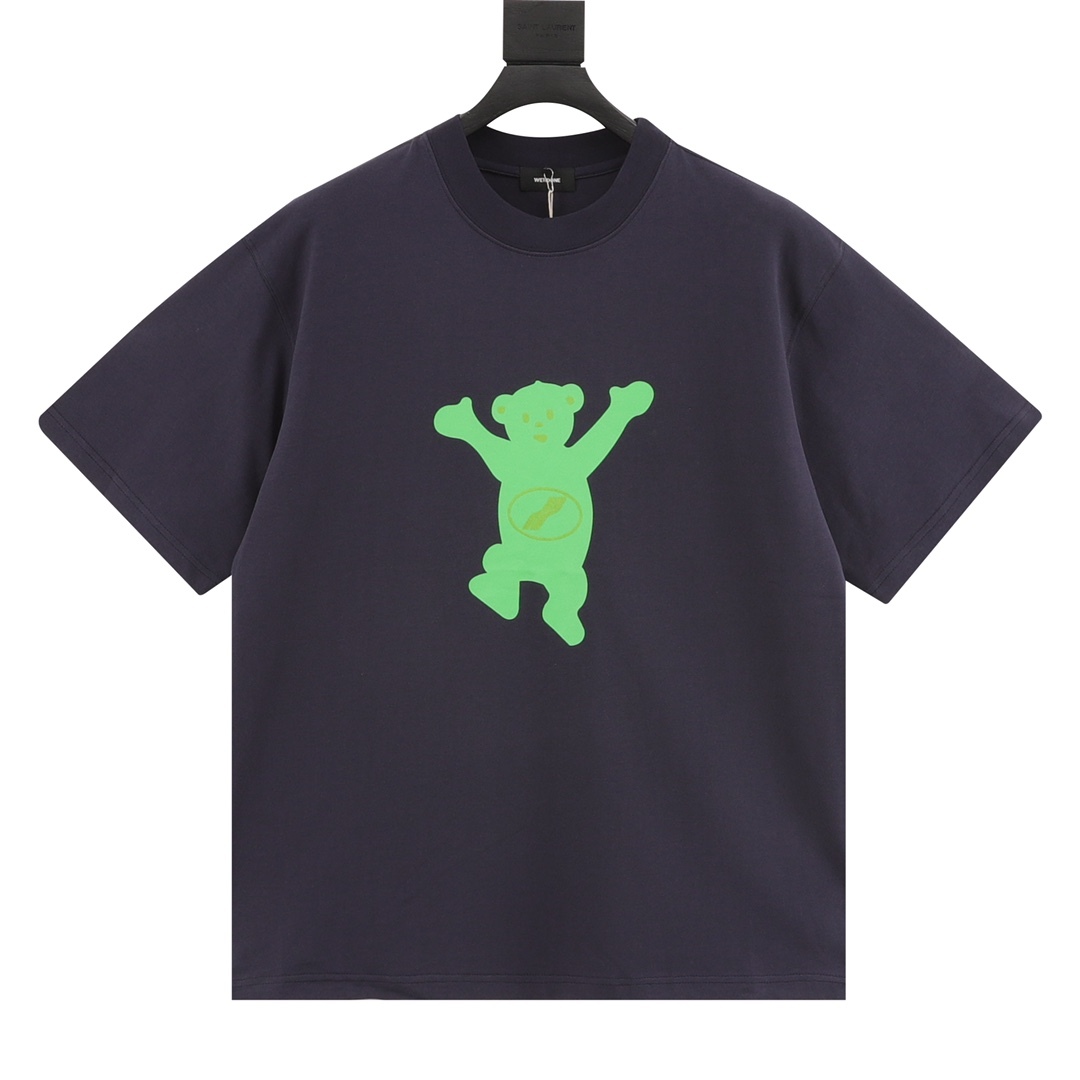 GXZ Green Bear Graphic T-Shirt | Navy Blue Casual Designer Tee