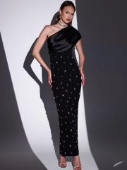 GXZ One-Shoulder Black Evening Dress – Elegant & Glamorous Look