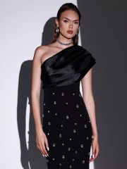 GXZ One-Shoulder Black Evening Dress – Elegant & Glamorous Look
