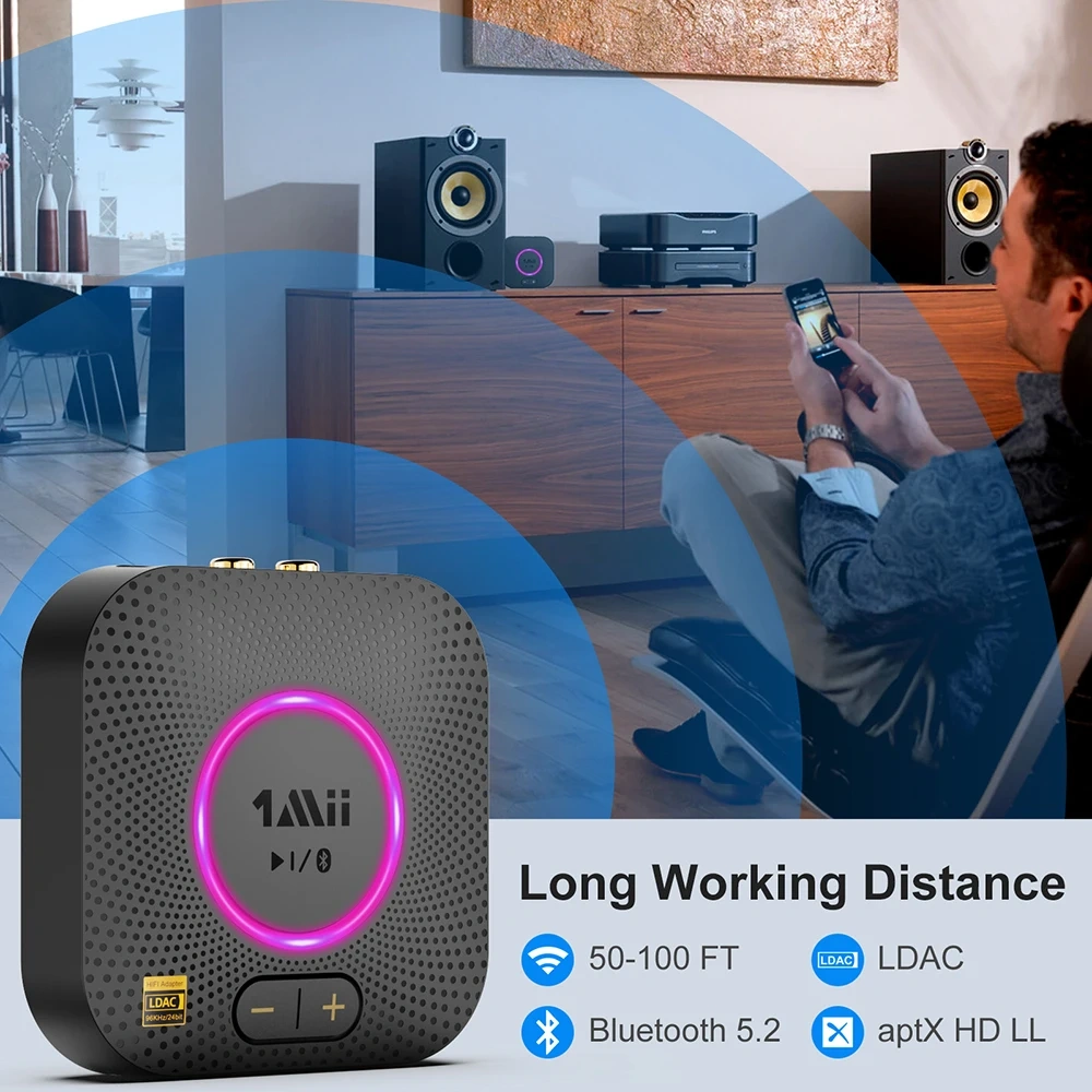 Bluetooth Audio Receiver with aptX-LL&LDAC 3.5mm AUX & RCA Out Hi Res Audio Adapter for Speaker B06S+