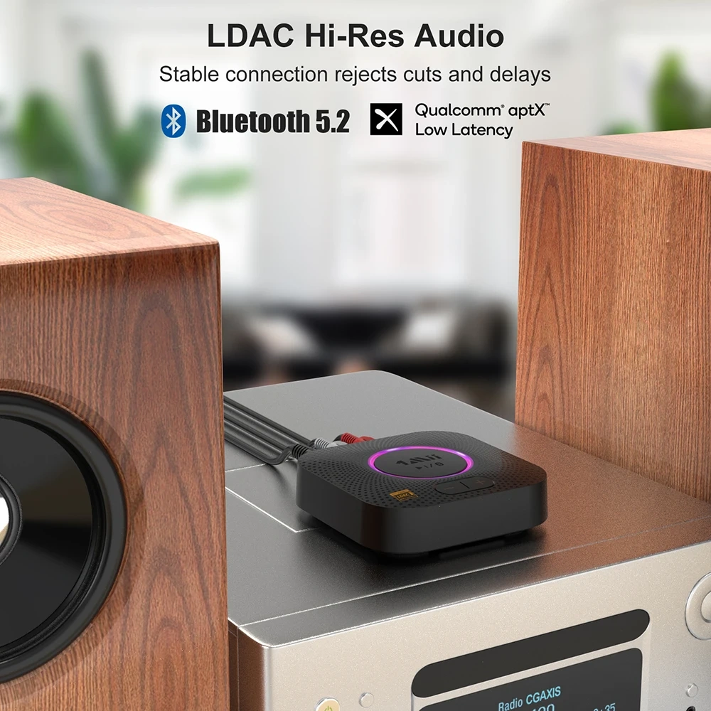 Bluetooth Audio Receiver with aptX-LL&LDAC 3.5mm AUX & RCA Out Hi Res Audio Adapter for Speaker B06S+