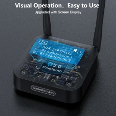 Bluetooth 5.2 Transmitter with Screen Display for Easy Pairing BT Audio Adapter with aptX LL & HD B06TX+