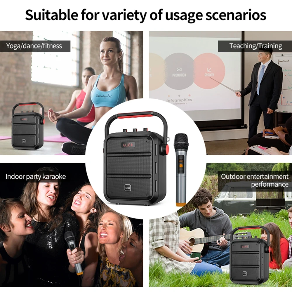 Rechargeable Bluetooth Speaker with UHF Wireless Microphone 30W Output Power for Outdoor H1Plus
