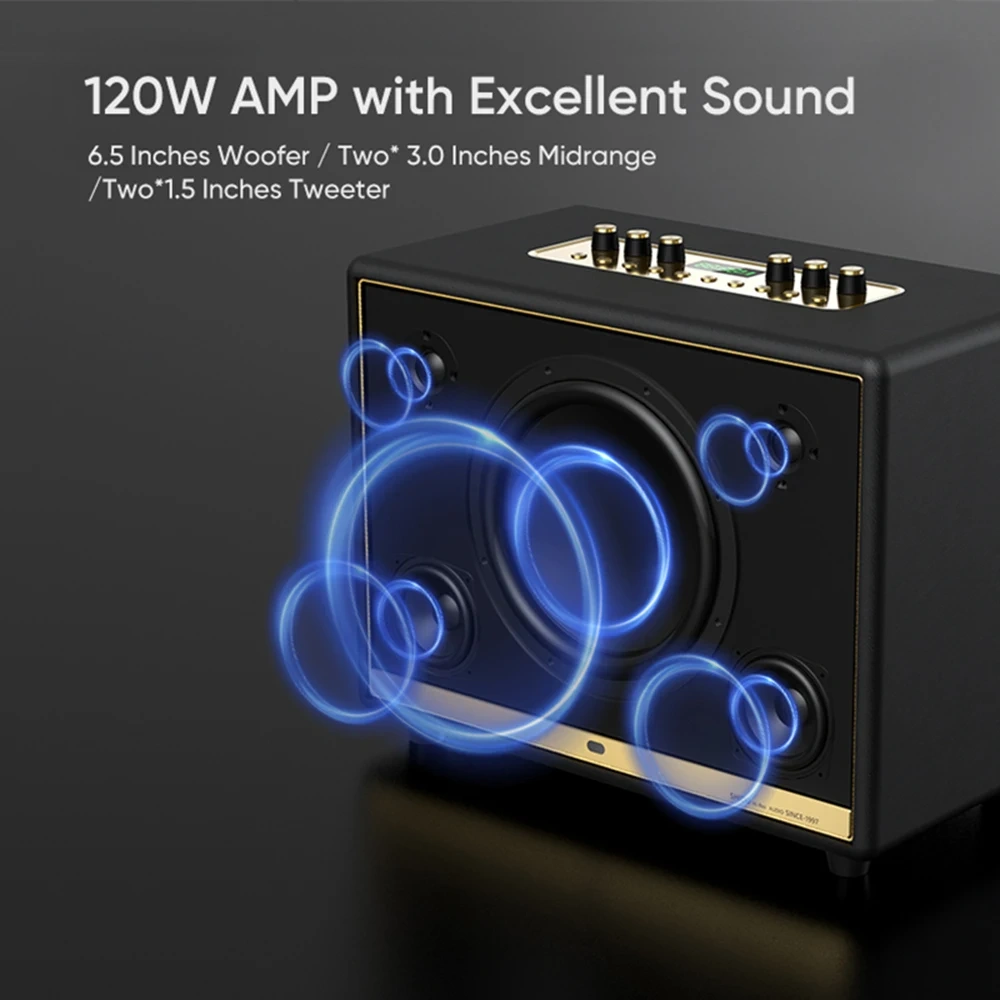 120W High Power Multifunction Music Player Home HIFI Speaker with Coaxial Fiber Guitar Instrument T30