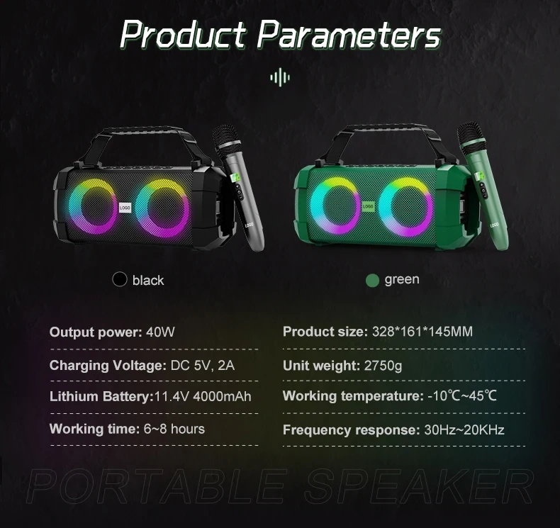 Portable Speaker with UHF Wireless Microphone Effect Big Size RGB LED Light Bluetooth Speaker X1