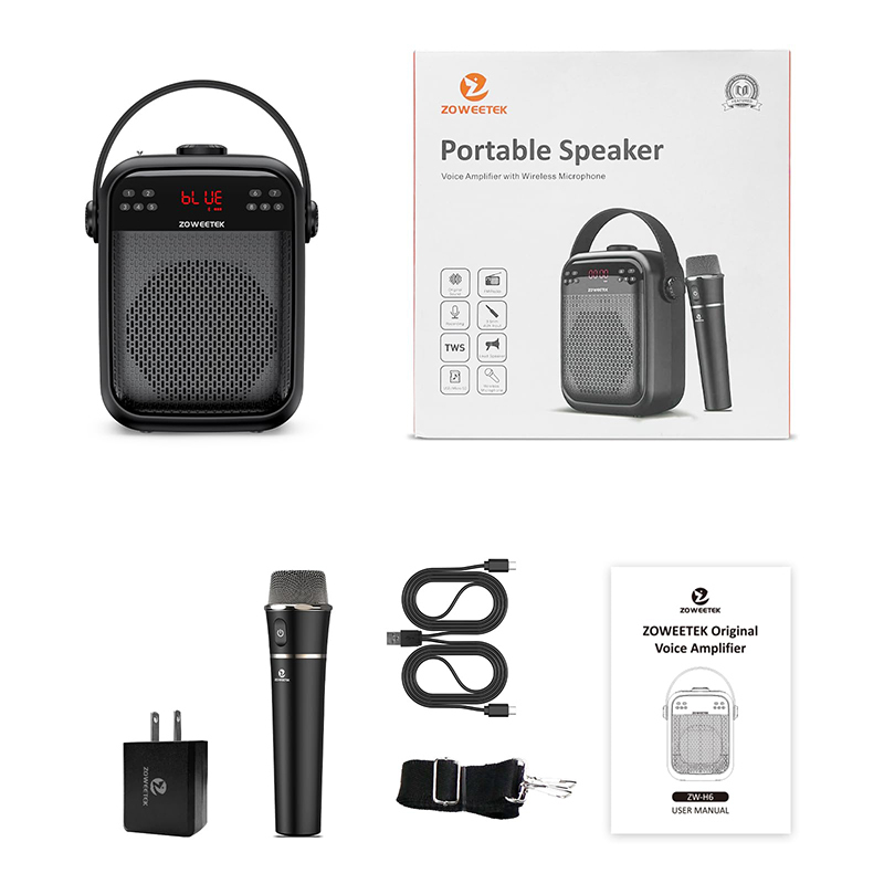 25W Outdoor Wireless Bluetooth Speaker with UHF Microphones Portable Voice Amplifier for Teachers H6
