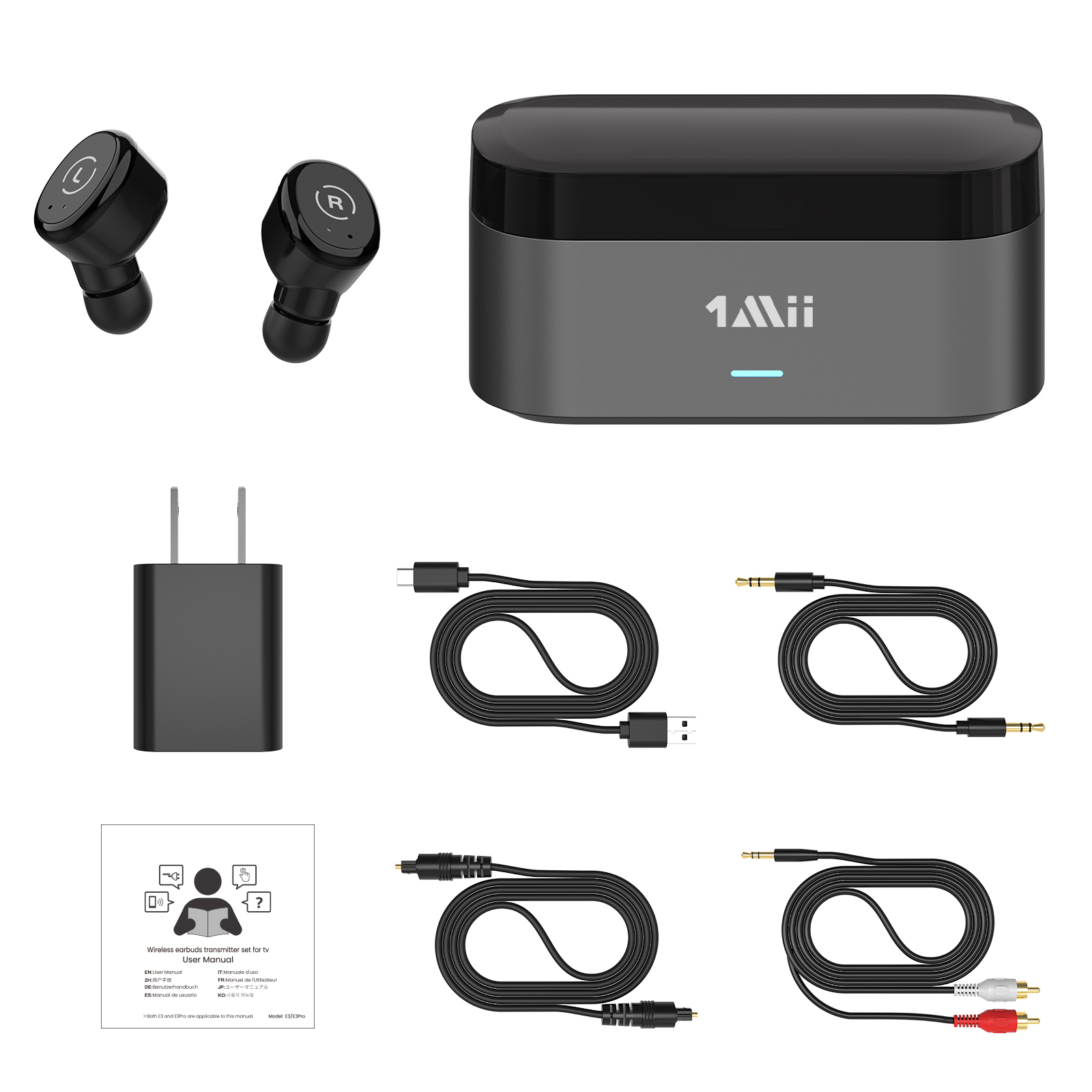 Wireless Earbuds for TV Listening Watching with Transmitter Charging Dock E3PRO