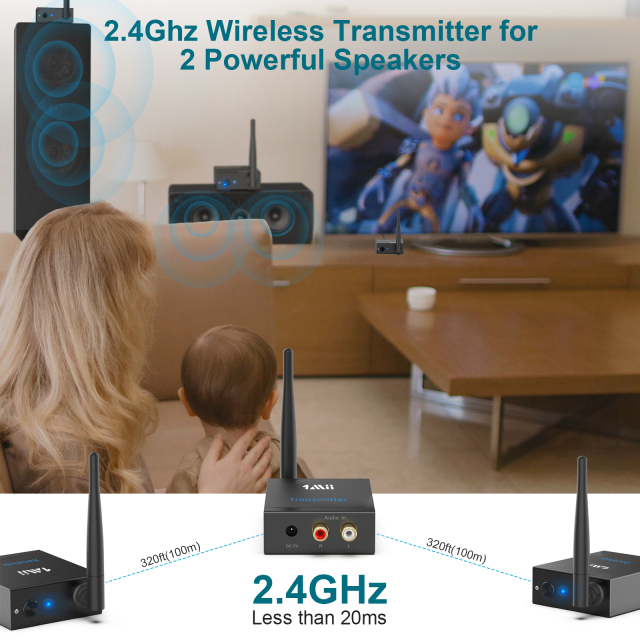 1TX + 2RX Set 100m Long Range Stable Transmission 2.4GHz Wireless Audio Transmitter and Receiver RT5066M