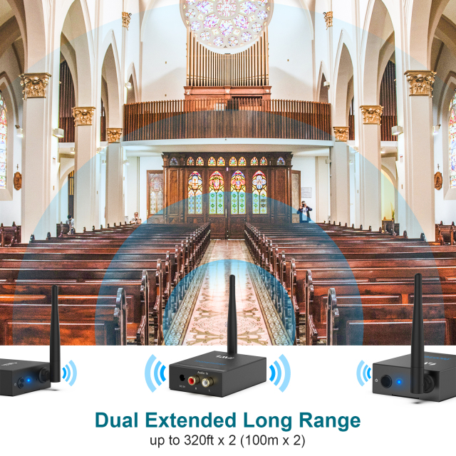 1TX + 2RX Set 100m Long Range Stable Transmission 2.4GHz Wireless Audio Transmitter and Receiver RT5066M