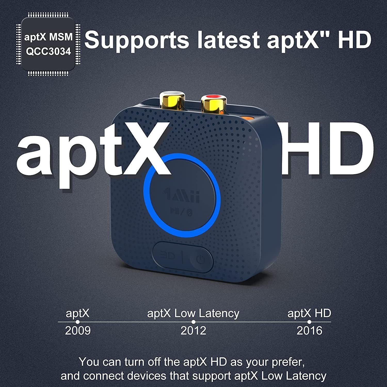 Mini Bluetooth 5.1 HiFi Receiver with aptX HD – Wireless Audio Adapter with Built-in Battery B06HD