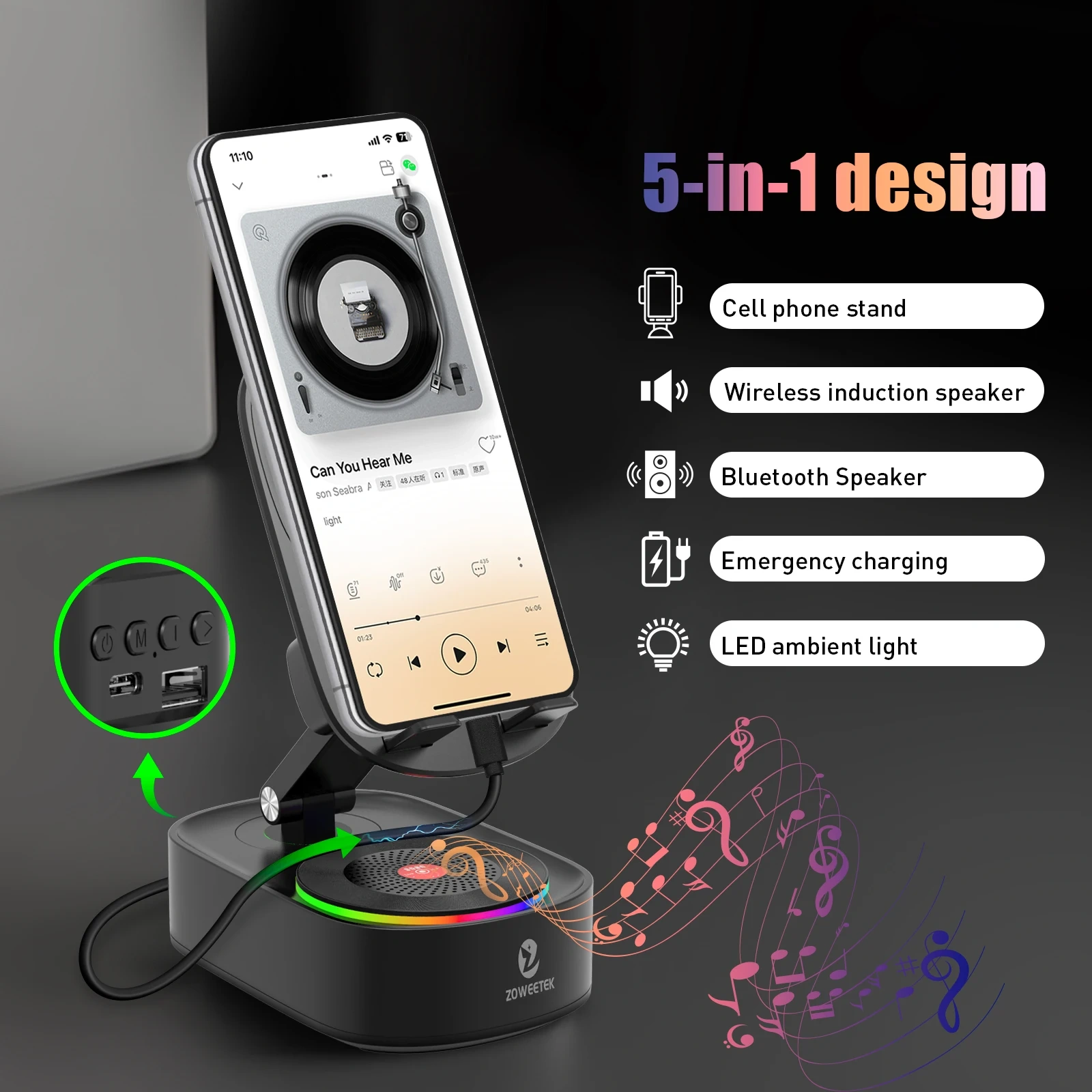 Induction Speaker With Phone Stand and Charging Function Bluetooth 5.3 Wireless Speaker S580