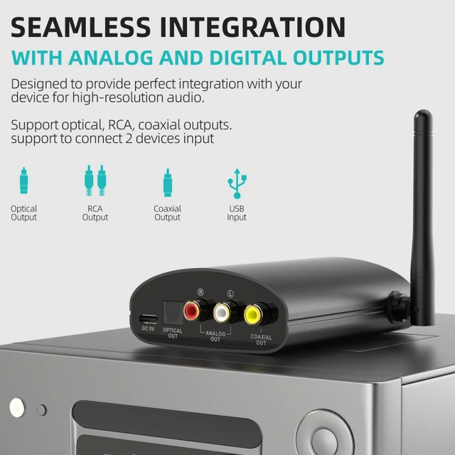 Music Receiver With Hi-Res LDAC, 7 EQ Mode Bluetooth DAC Amplifiers, Audiophile DAC for Speaker DS500