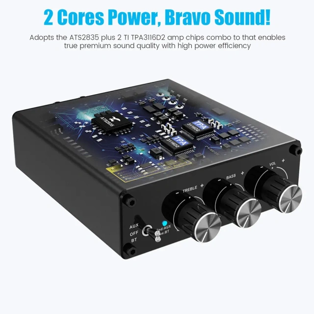 Bluetooth 5.3 Receiver Amplifier 2 Channel HiFi Mini Sound Amplifier with Bass Stereo Audio Power P4