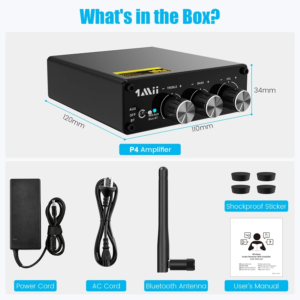 Bluetooth 5.3 Receiver Amplifier 2 Channel HiFi Mini Sound Amplifier with Bass Stereo Audio Power P4