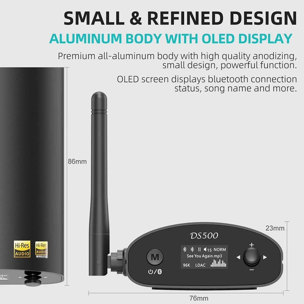 Music Receiver With Hi-Res LDAC, 7 EQ Mode Bluetooth DAC Amplifiers, Audiophile DAC for Speaker DS500