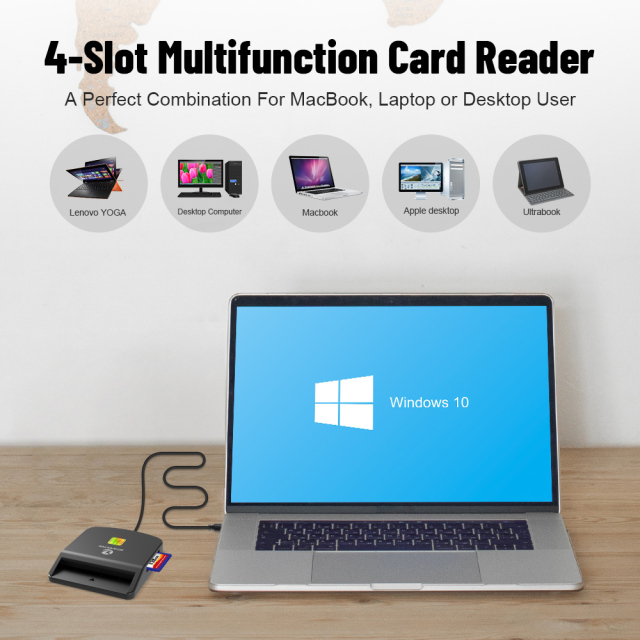 4-in-1 Multifunction Card Reader EMV IC/ID/TF/SD/MMC/SIM Smart Card Readers  ZW-12026-10