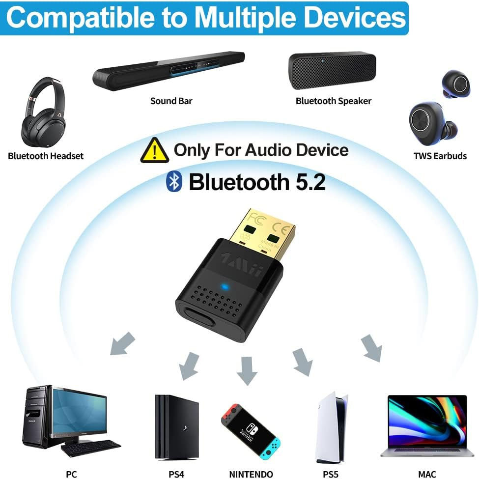 Audio Transmitter aptx-ll/HD & Adaptive Adapter for Bluetooth 5.3 70ft Long Range B10