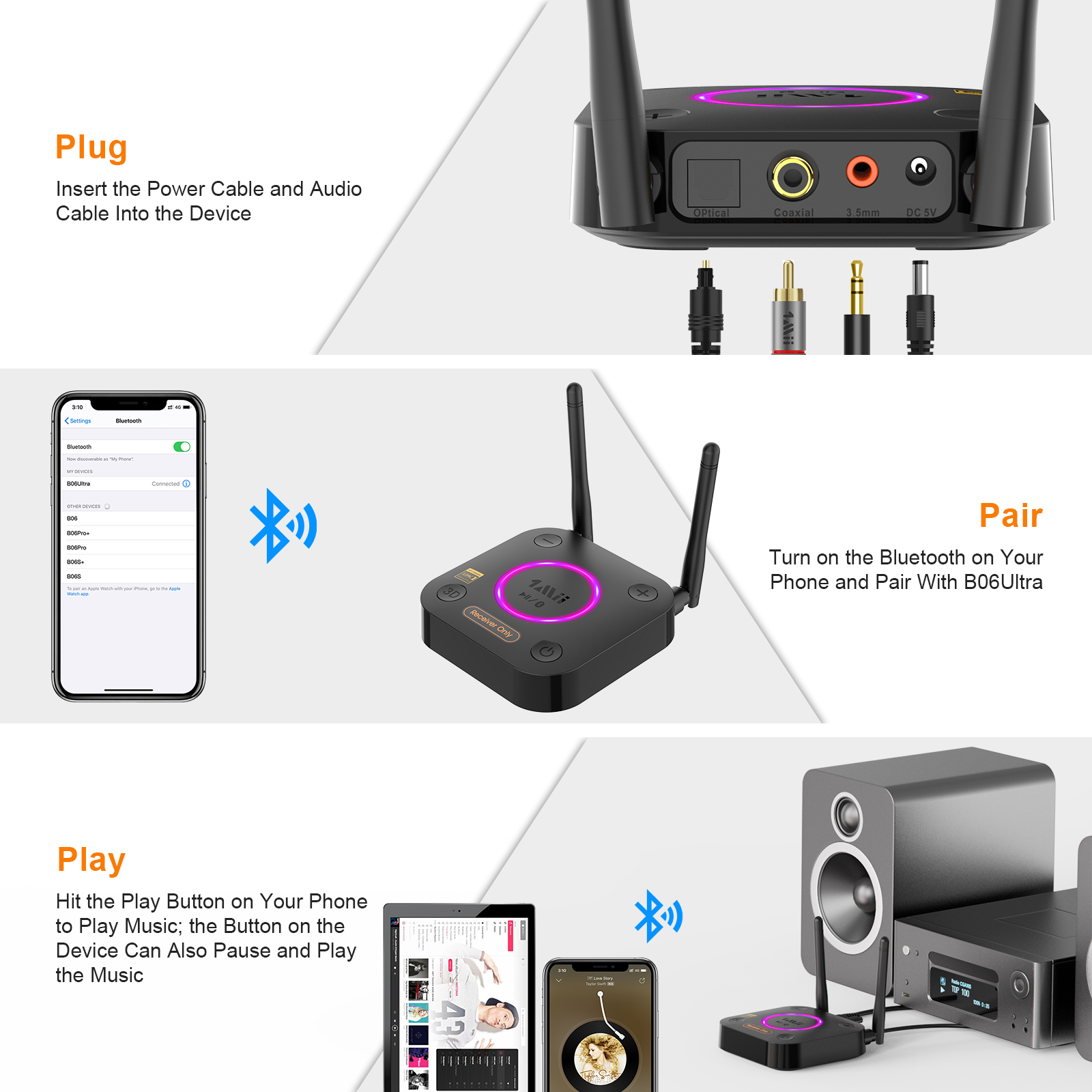 Home Theater DAC Audio HiFi Bluetooth Adapter LDAC Bluetooth 5.2 Audio Receivers B06Ultra