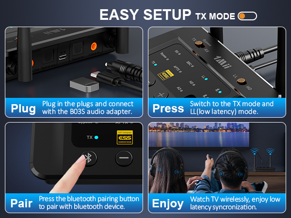 Audio HiFi Bluetooth 5.2 Wireless Transmitter and Receiver Bluetooth Adapter for TV Speaker B03S