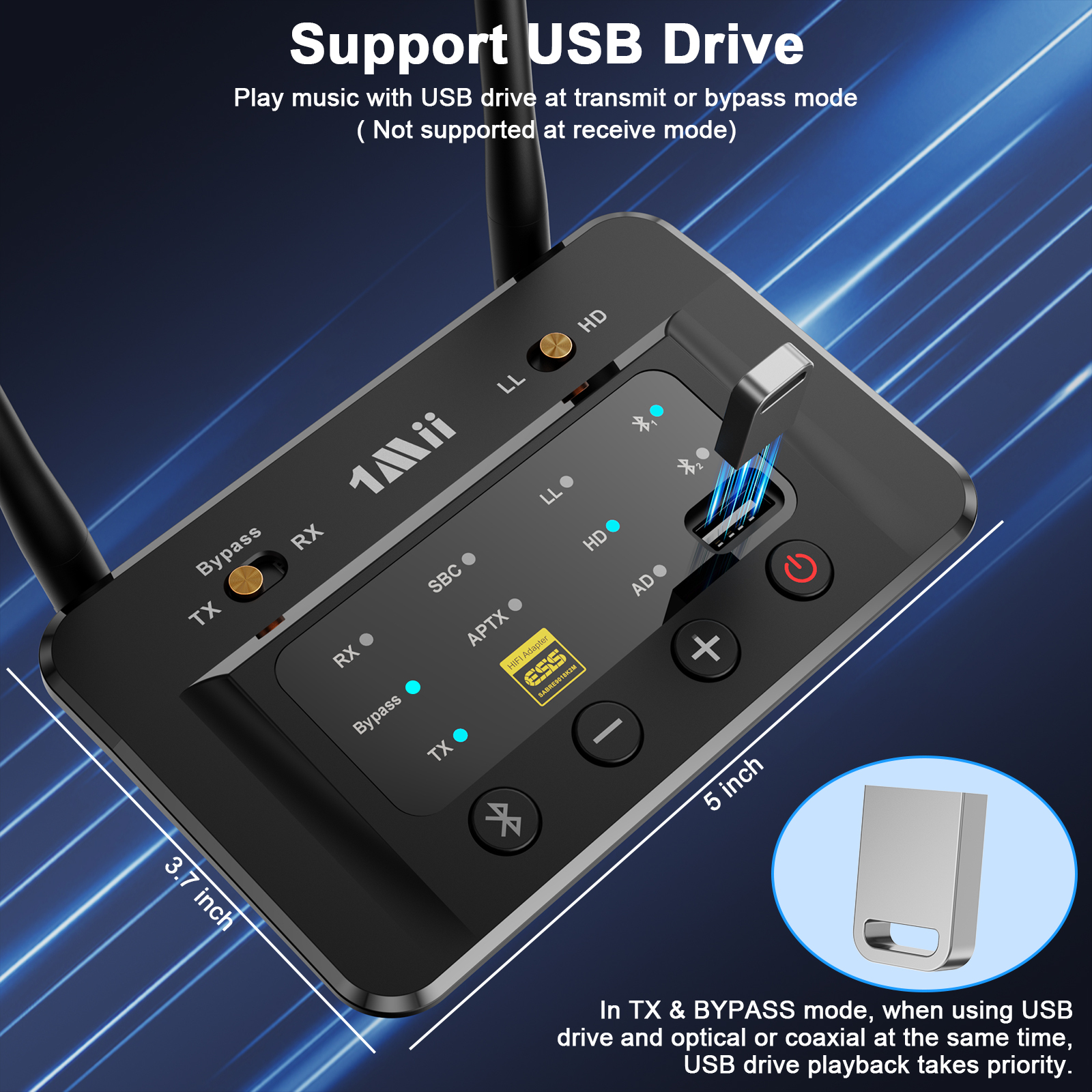 Audio HiFi Bluetooth 5.2 Wireless Transmitter and Receiver Bluetooth Adapter for TV Speaker B03S