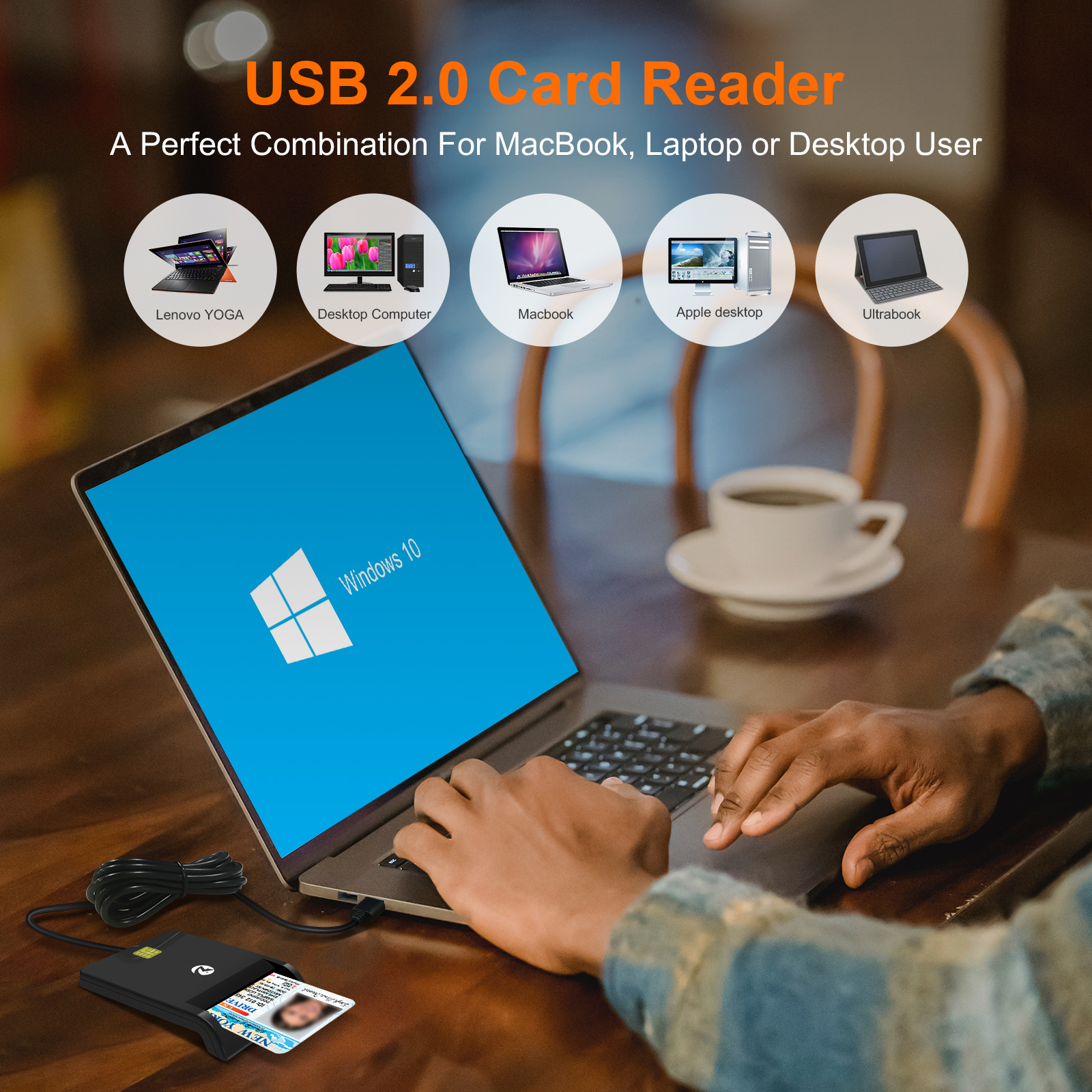 Smart Chip Card Reader ISO 7816 EMV Reader Portable ID IC Card ATM Credit Card Reader ZW-12026-1