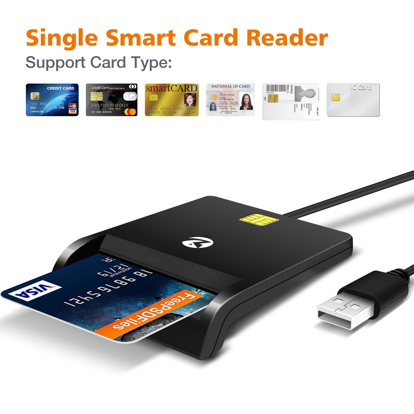 Smart Chip Card Reader ISO 7816 EMV Reader Portable ID IC Card ATM Credit Card Reader ZW-12026-1