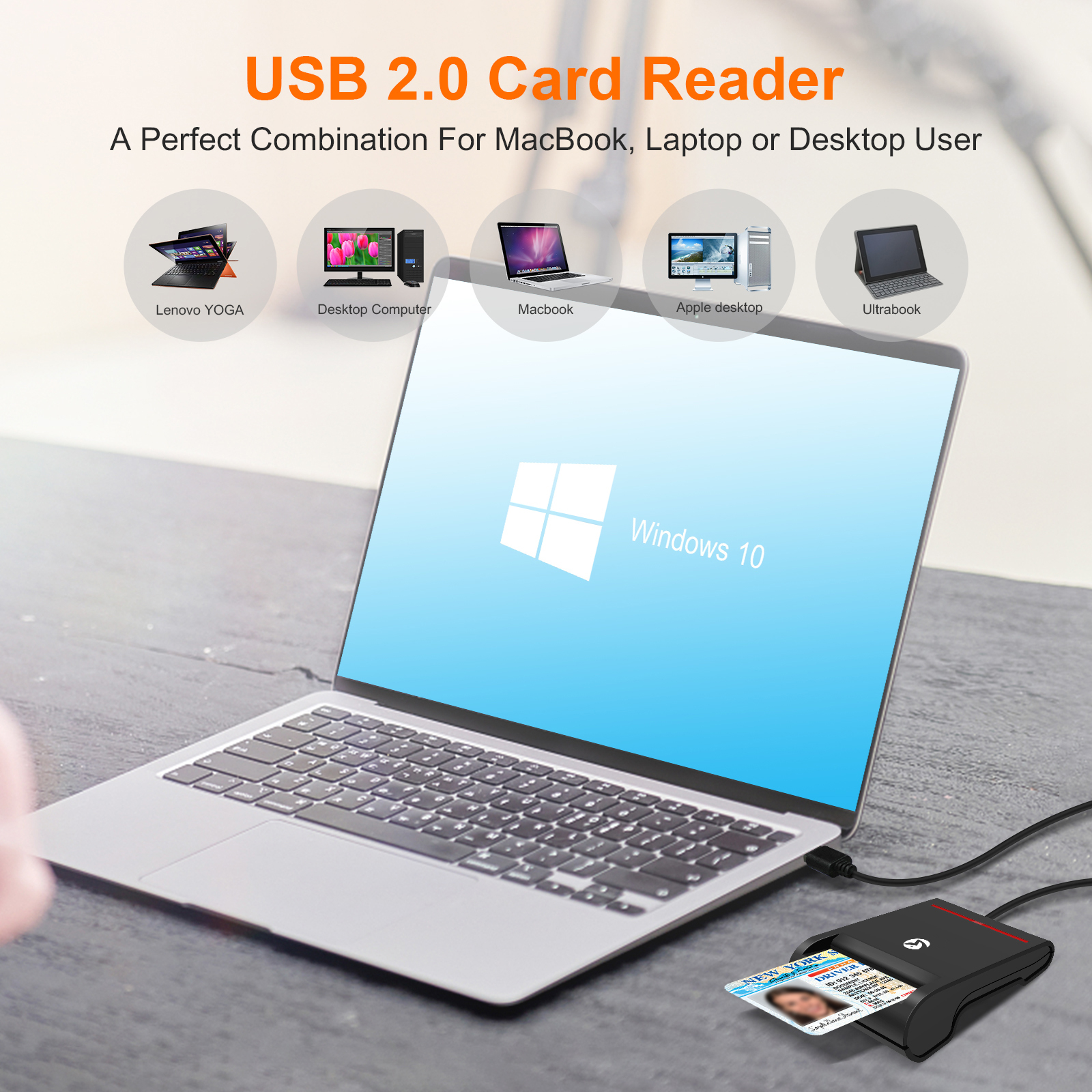 CAC/ID/IC Chip Card Reader Single Slot USB 2.0 CCID Credit Card Reader Writer ZW-12026-2